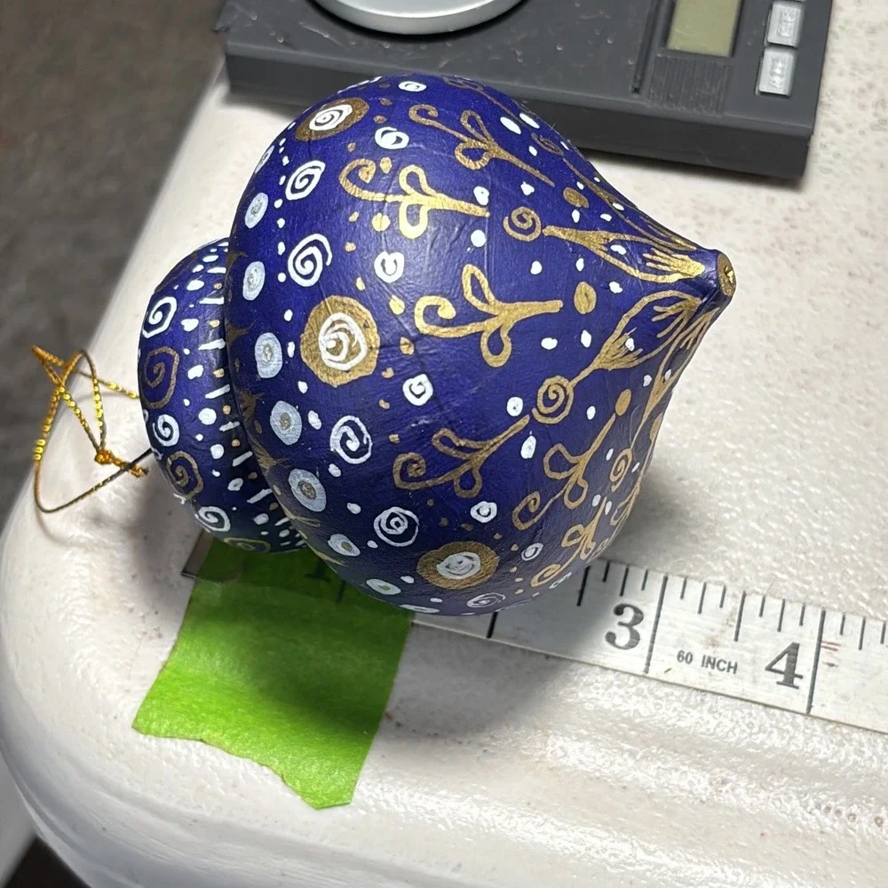 Christmas Ornaments Blue Hand Painted Folk Art Papier Mache Star Finial Set 2